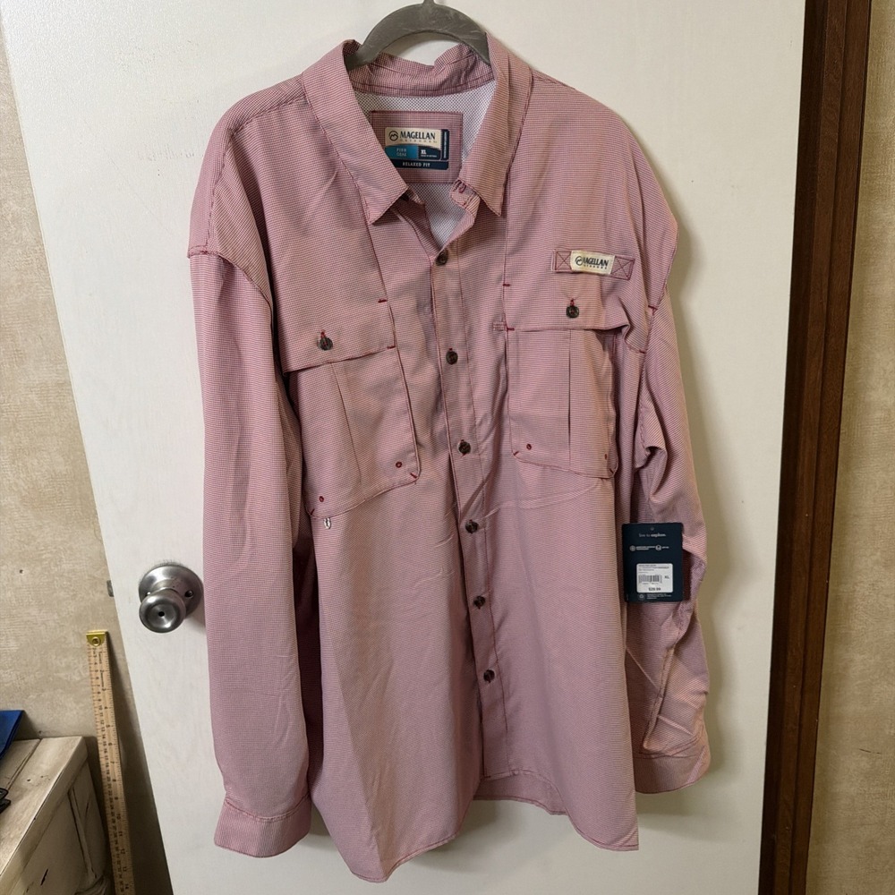 Magellan Outdoors Fish Gear Men's Red White Relaxed Long Sleeve Shirt Size XL